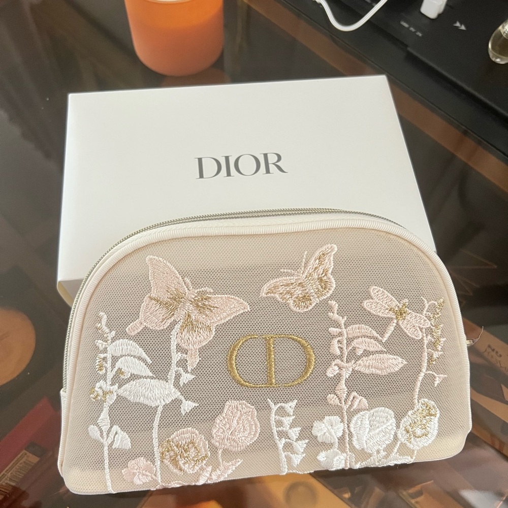 Dior Cream and Gold Embroidered Women's cosmetic pouch